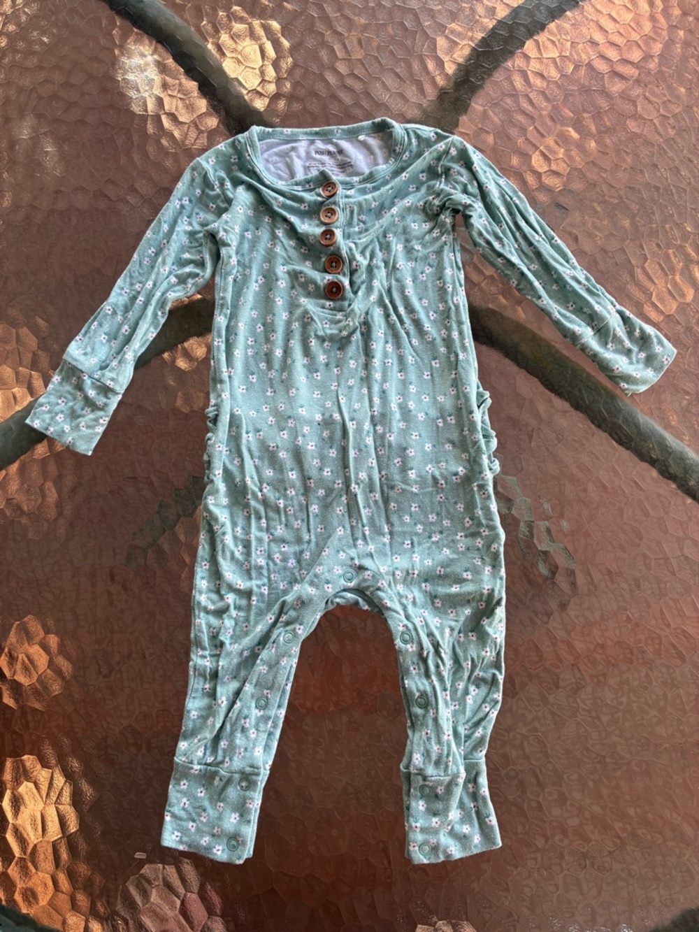 Posh Peanut mint green floral button-front baby romper bamboo